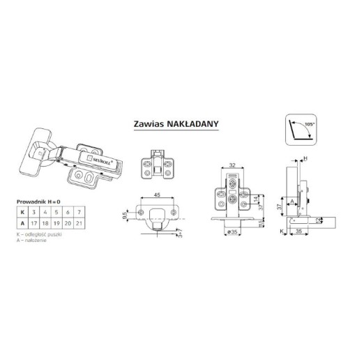 Pánt SEVROLL, prekrytý, tiché zatváranie - 2 ks