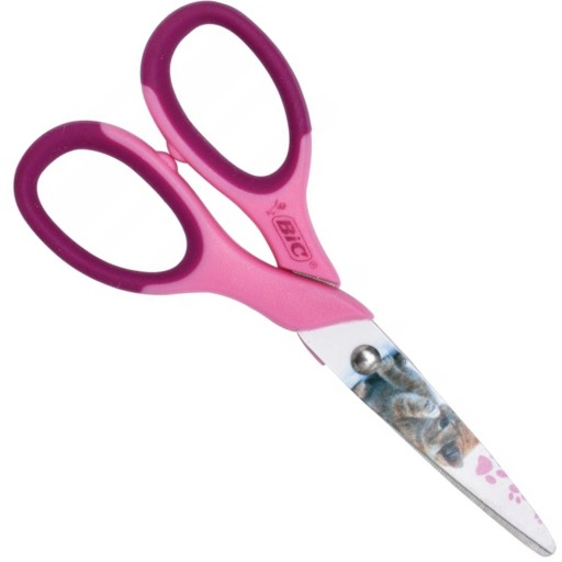 BIC školské nožnice 13 cm pre deti, dievčatá, gumené, ružové