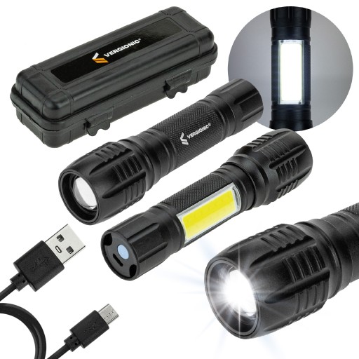 Výkonná nabíjateľná LED taktická baterka + ZOOM