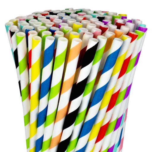 Jednorazové ekologické papierové slamky mix FAREBNÉ PRUHY 6x197mm 250 ks