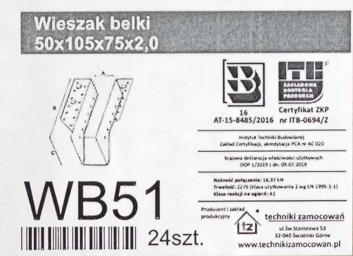BEAM HANGER 50 x 105 držiak WB51 konektor