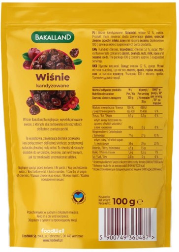 BAKALLAND ŠŤAVNÁ SUŠENÁ ČEREŠŇA, BEZ SEMIENKOV, 100G