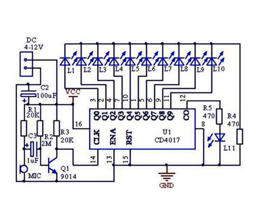 LED modul toku svetla na zvuk pre lekcie spájkovania