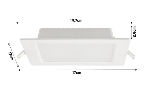LED stropné svietidlo, zápustné, zápustné, 12W, 1200lm, 4000K, štvorcové