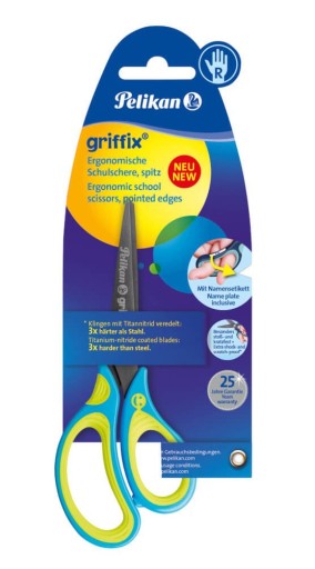 Titánové školské nožnice 14,5cm, ergonomické pre pravákov Pelikan