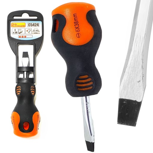 SKRUTKOVAČ, KRÁTKY PLOCHÝ SKRUTKOVAČ 6x38mm MAGNETICKÝ PEVNÝ RICHMANN C5424