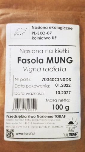 Fazuľka mungo EKO semienka na klíčky 100g TORAF