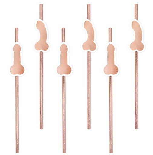 Papierové slamky Peniski Hen Party 8 kusov Rose gold