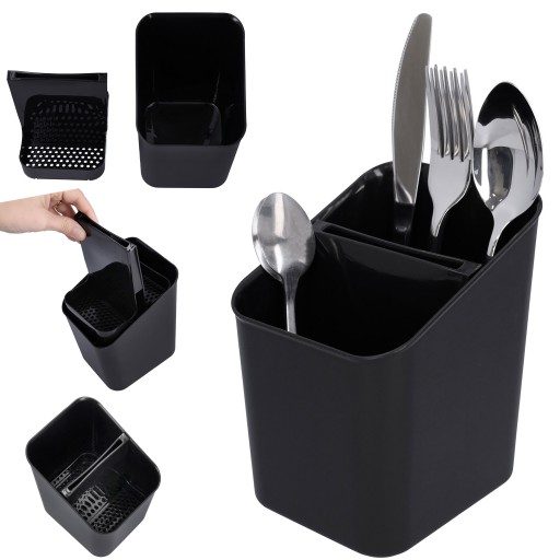 ČIERNY ZÁSOBNÍK NA PRÍBORY ORGANIZÁTOR A SUŠIČKA ODNÍMATEĽNÁ VLOŽKA 14x11x16 CM