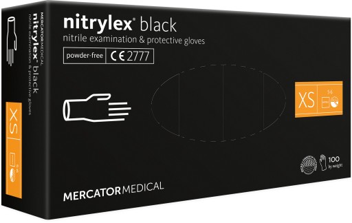 RUKAVICE NITRILOVÉ BEZ PÚDROVÉ RUKAVICE ČIERNA MERCATOR NITRYLEX 100 ks XS