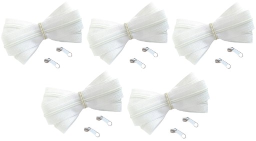 Špirálová páska na zips 3 mm zips BIELY 5 metrov + 10 zipsov