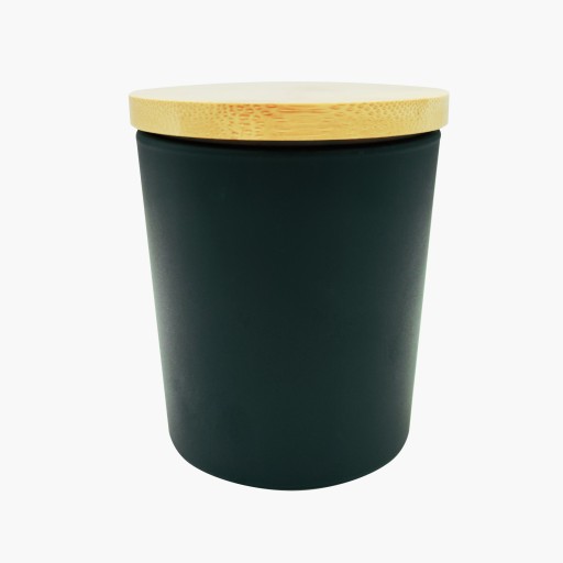 Dóza z čierneho skla 230 ml s bambusovým viečkom