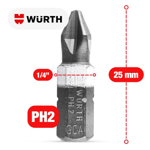 BIT PH2 WURTH Bitový skrutkovač Bit Bit Wurth 1/4 PH2 0614176461005