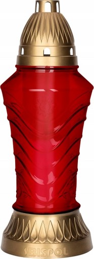 Sklenená sviečka, červená parafínová vložka, cca 48 hodín, výška 29 cm