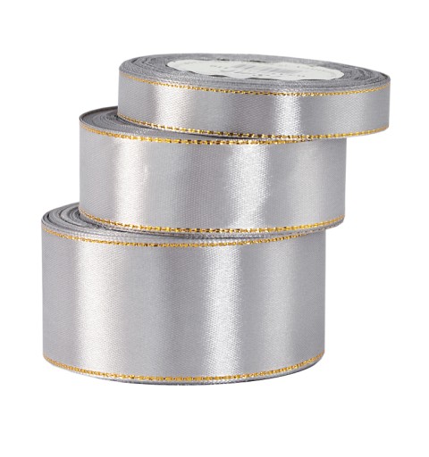 Saténová saténová stuha GOLD STRIPES, 12mm/18mb, 12 farieb na výber