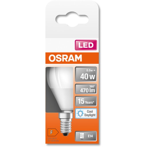 LED žiarovka E14 GUĽA 5,5W = 40W 6500K Studená OSRAM
