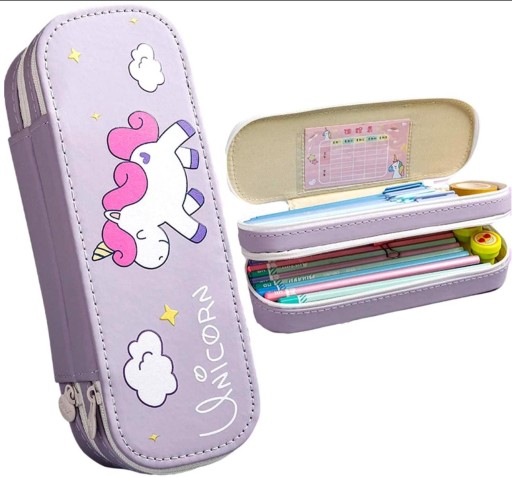 Peračník Unicorn, dve priehradky, školské fixky, pastelky