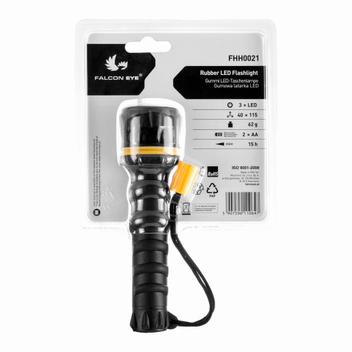 LED baterka FALCON 3xLED, napájanie 2x AA 15h batérie, čierna