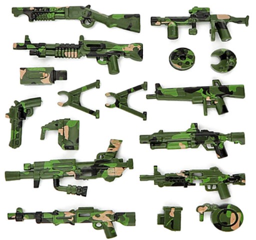 CAMOUFLAGE ZBRANE 1080 herná sada stavebnice armádne zbrane figúrky pištole