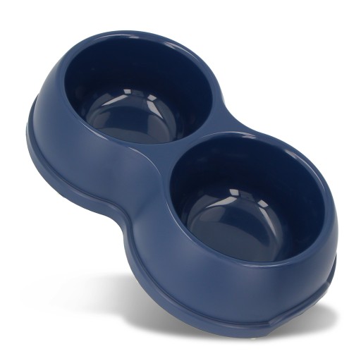 Dvojitá plastová miska pre psov a mačky L, 1,2L, tmavomodrá, 35x20cm,