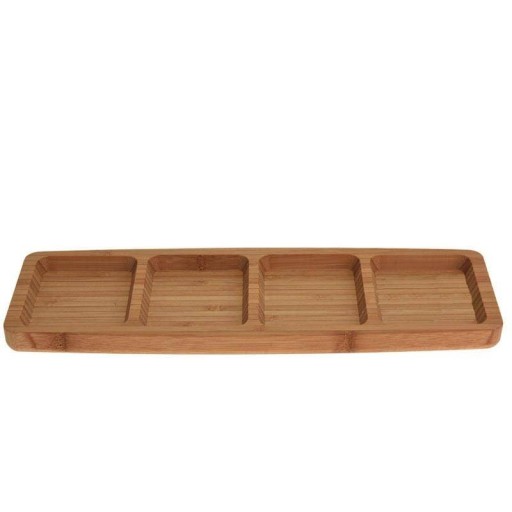 Podnos na taniere 4 priehradky Podnos z dreva bambus 33x10 cm na servírovanie