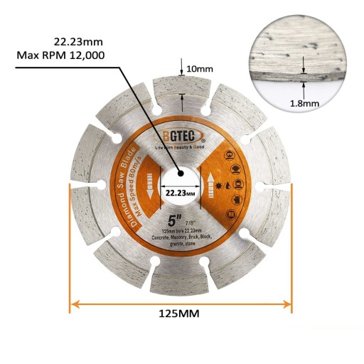DIAMANTOVÝ DISK 125 x 22,2 VÝKON HĹBKÉHO REZANIA
