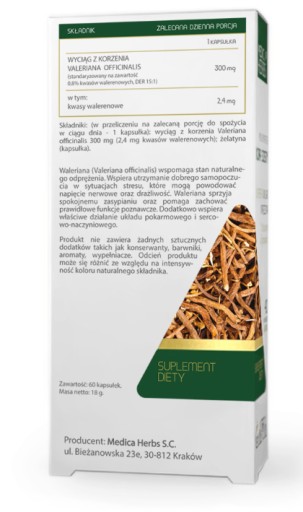 Medica Herbs VALERIANA Valeriána lekárska 60 kapsúl DOBRÝ RELAX HLOBOKÝ SPÁNOK