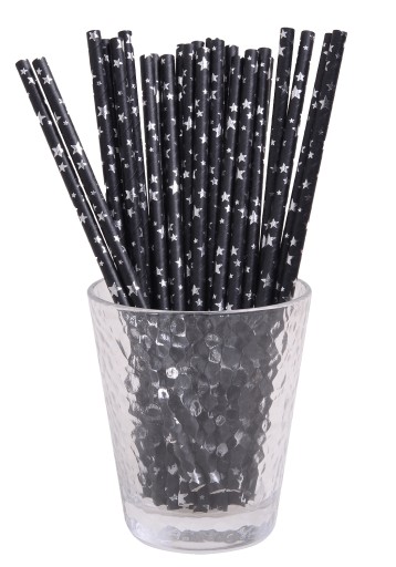 narodeninové slamky BLACK SILVER STARS 10 ks