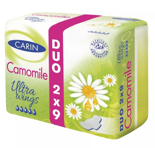 CARIN CAMOMILE DUO harmančekové hygienické vložky s krídelkami 2 x 9 ks
