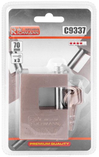 OCEĽOVÝ ZÁMEK MODEL VISIACI ZÁMOK 70mm SOLID + 3 KĽÚČE RICHMANN C9337
