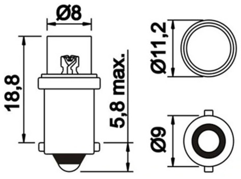 BA9S T4W 12V LED žiarovka, super FLUX DIODE