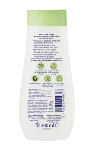 HIPP BABY SHAMPOO detský šampón na vlasy 200ml Z NEMECKA