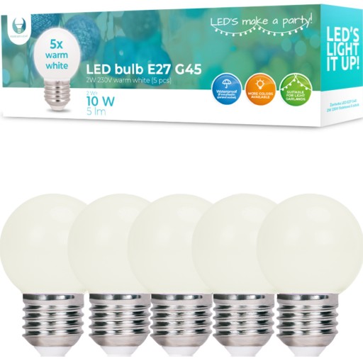 LED žiarovka teplé biele svetlo E27 G45 5 ks