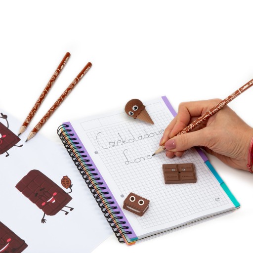 Voňavá sada 3x školských ceruziek a vonných gumičiek CHOCOLATE KIDEA
