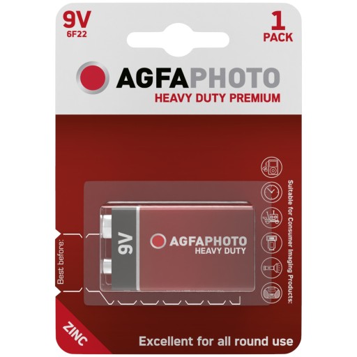 1x AGFAPHOTO HEAVY DUTY BATÉRIA 6F22 9V ZINK