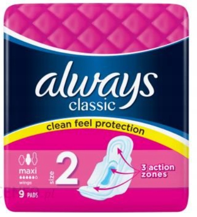 Vždy Classic krídlové hygienické vložky, 9 ks, veľkosť 2