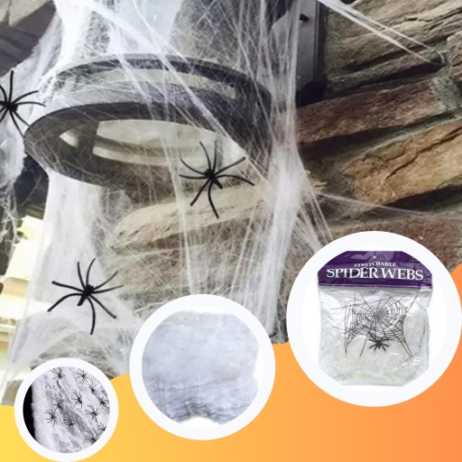 SPIDER WEB BIELA OZDOBA HALLOWEENSKÉ DEKORÁCIE + PAVÚKY