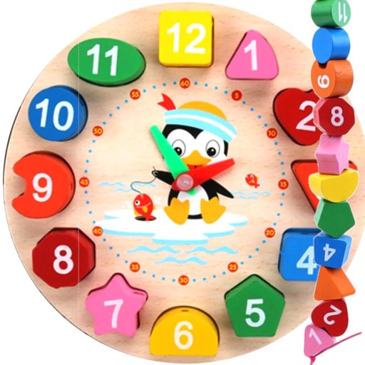 DREVENÝ TRIEDIČ PUZZLE HODINKY + KORÁLKY 2v1