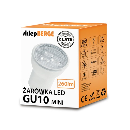GU10 LED žiarovka 3W 260lm 12V MINI 45mm Výška AD/DC Teplý Neutrál