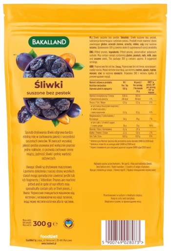 BAKALLANDSKÉ SLIVKY SUŠENÉ, CELÉ 300G