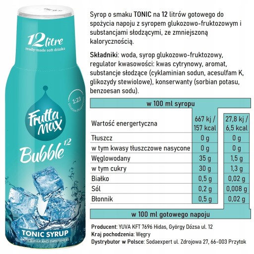 Soda Fruttamax tonikum sirup 500ml koncentrát do karbonizátora na 12L vody