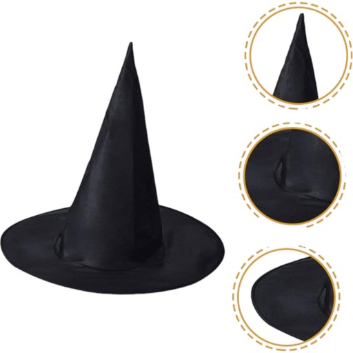 Vzorovaný čierny čarodejnícky klobúk pre halloweensky kostým s dlhými rukávmi