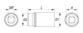 Nástrčný šesťhran, dlhý 3/8 15 mm YT-3829 YATO
