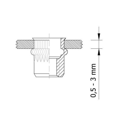 Drážkovaná nitovacia matica, mini kužeľ, M6 x 14 mm