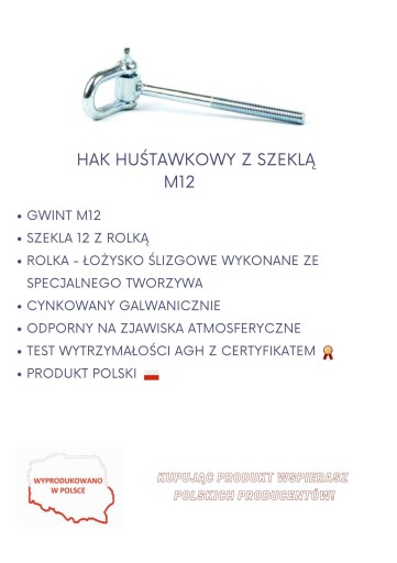 Hojdací hák s okovom M12 CERTIFIKÁT MONTÁŽ
