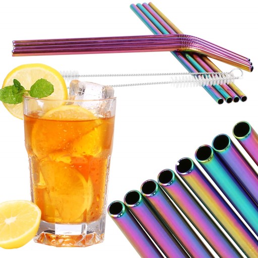 ECO HRUBÉ TRUBKY SADA KOVOVÝCH SLAMIEK 8 ks RAINBOW OPAKOVANE POUŽITEĽNÝ ČISTIČ