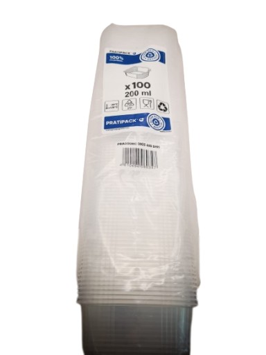Bezfarebná obdĺžniková nádoba 200ml OPÄTOVNE POUŽITEĽNÁ! BEZ POPLATKU BDO! 100 ks.