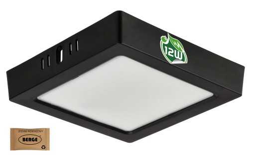 LED stropné svietidlo prisadené na povrch 12W 1200lm 4000K čierny štvorec