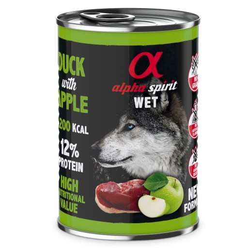 Alpha Spirit mokré krmivo kačica s jablkom 400g