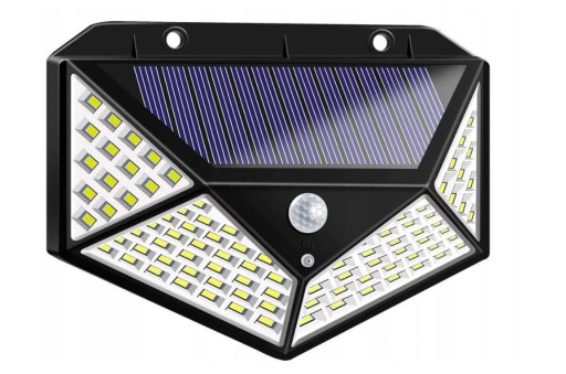 Solárne nástenné svietidlo, pohybový senzor súmraku, 100LED, fasáda